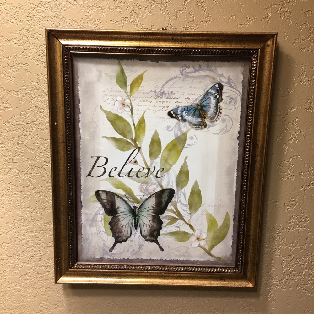 Framed Butterfly Art with Gold Frame NOT FOR SALE.
